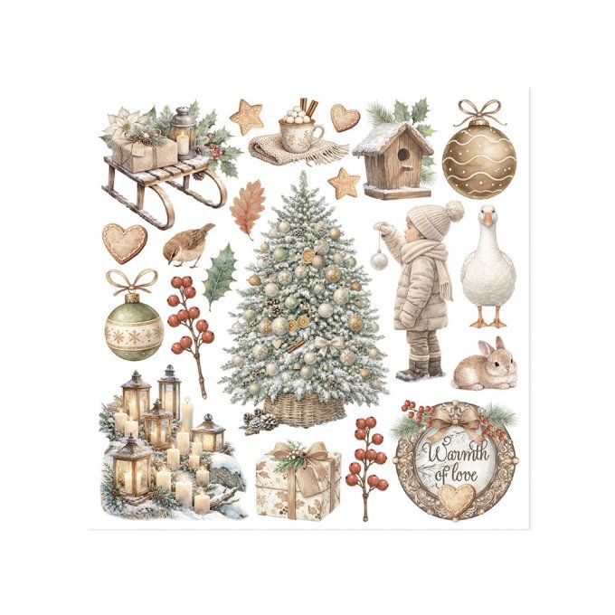 Stamperia, 6 Planches de rub-on format 15.5x15.5cm : White christmas