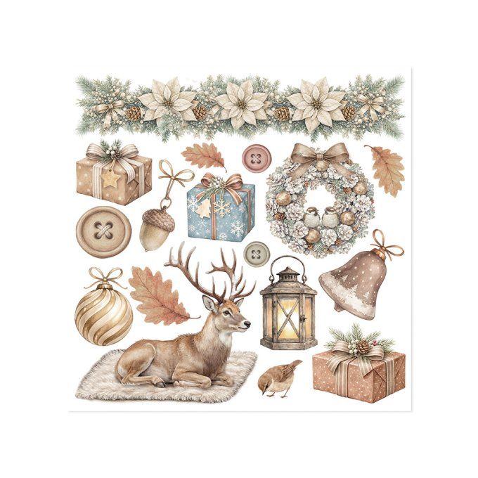Stamperia, 6 Planches de rub-on format 15.5x15.5cm : White christmas