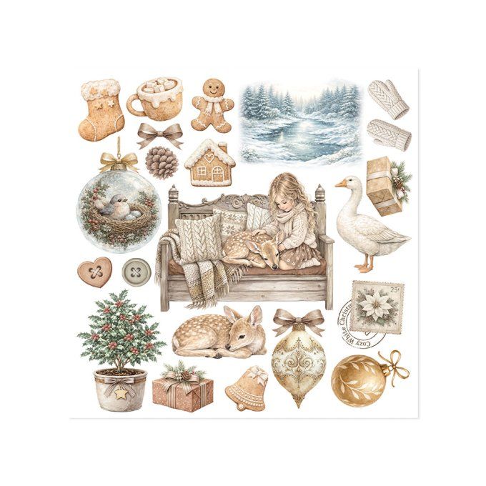 Stamperia, 6 Planches de rub-on format 15.5x15.5cm : White christmas