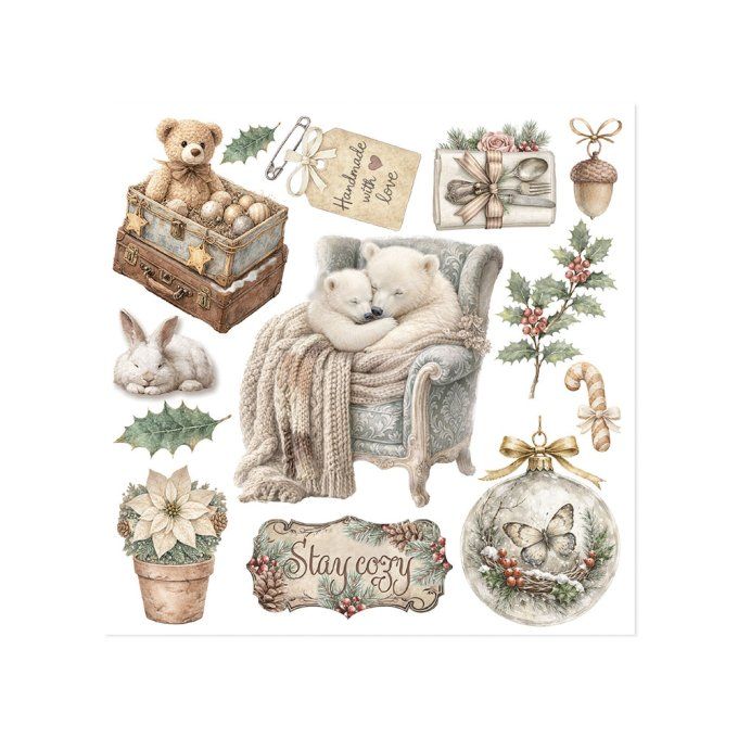 Stamperia, 6 Planches de rub-on format 15.5x15.5cm : White christmas