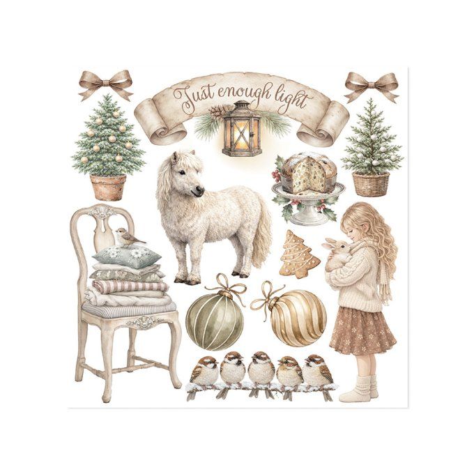 Stamperia, 6 Planches de rub-on format 15.5x15.5cm : White christmas