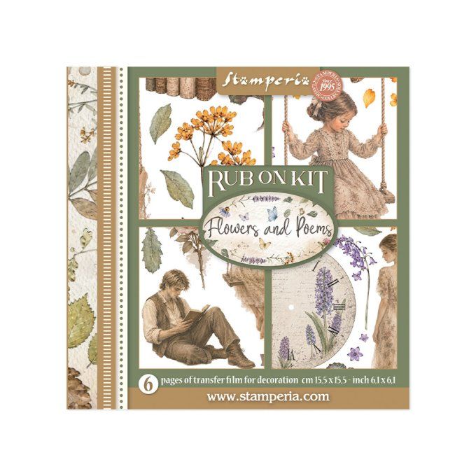 Stamperia, 6 Planches de rub-on format 15.5x15.5cm : Flowers and Poems