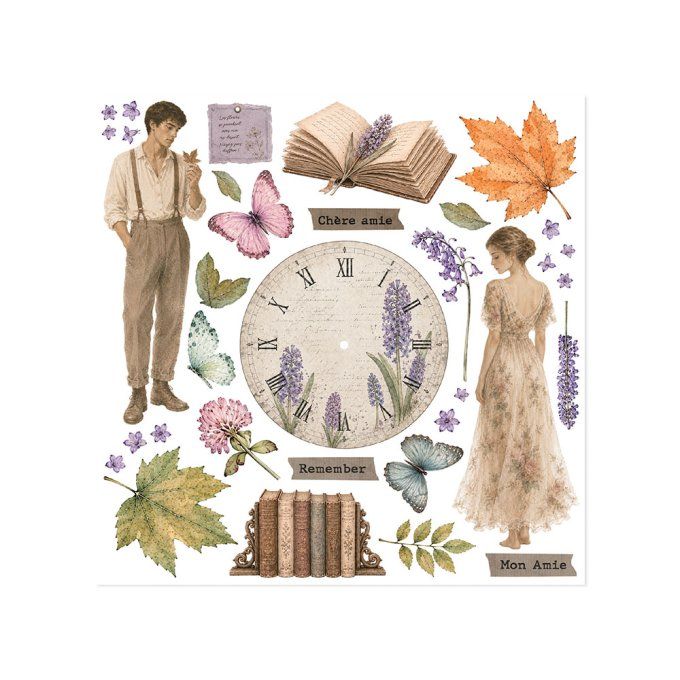 Stamperia, 6 Planches de rub-on format 15.5x15.5cm : Flowers and Poems