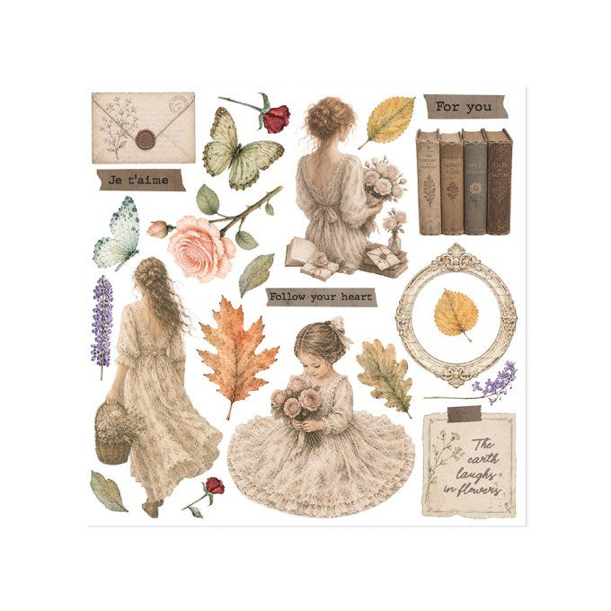 Stamperia, 6 Planches de rub-on format 15.5x15.5cm : Flowers and Poems