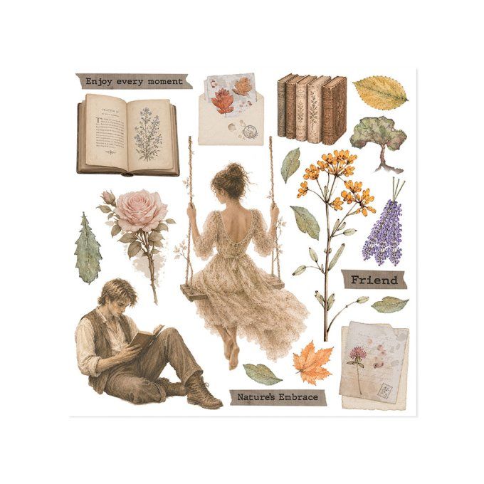 Stamperia, 6 Planches de rub-on format 15.5x15.5cm : Flowers and Poems