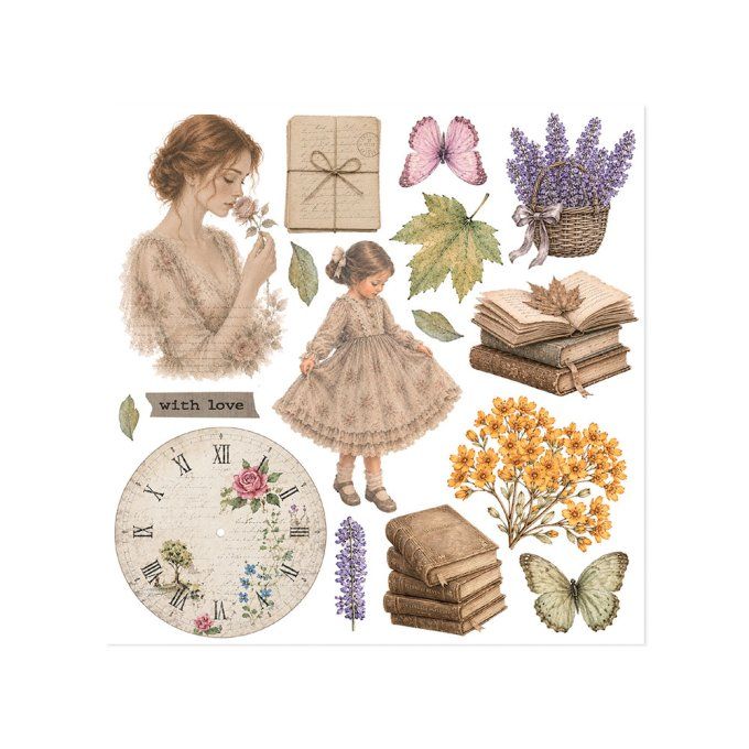 Stamperia, 6 Planches de rub-on format 15.5x15.5cm : Flowers and Poems