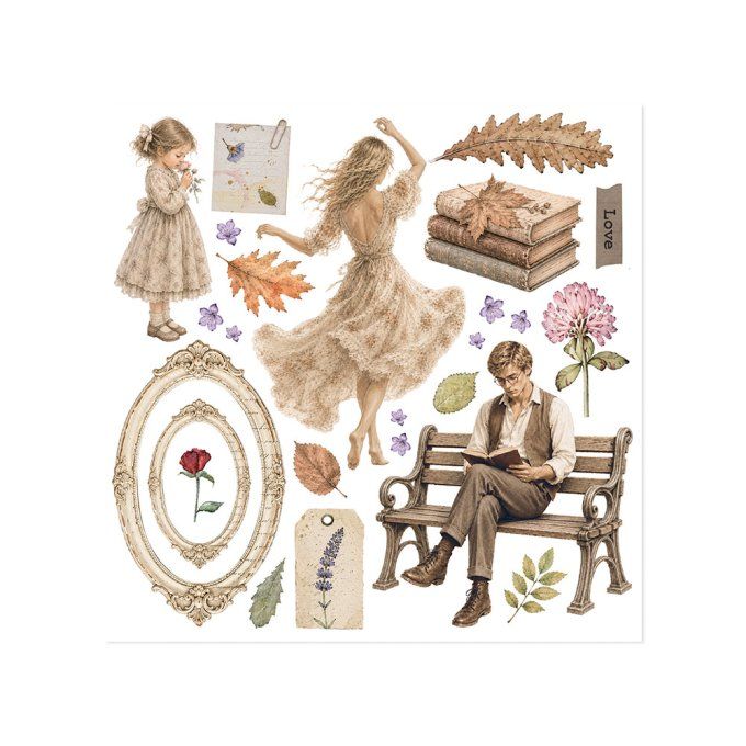 Stamperia, 6 Planches de rub-on format 15.5x15.5cm : Flowers and Poems