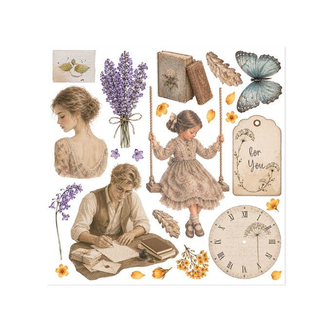 Stamperia, 6 Planches de rub-on format 15.5x15.5cm : Flowers and Poems
