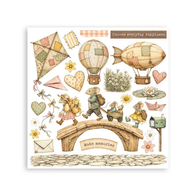 Stamperia, 6 Planches de rub-on format 15.5x15.5cm : Cozy family