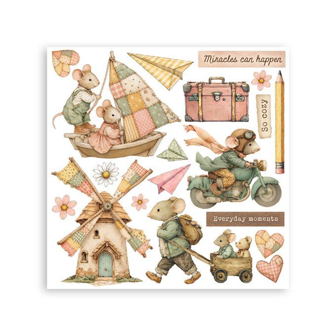 Stamperia, 6 Planches de rub-on format 15.5x15.5cm : Cozy family