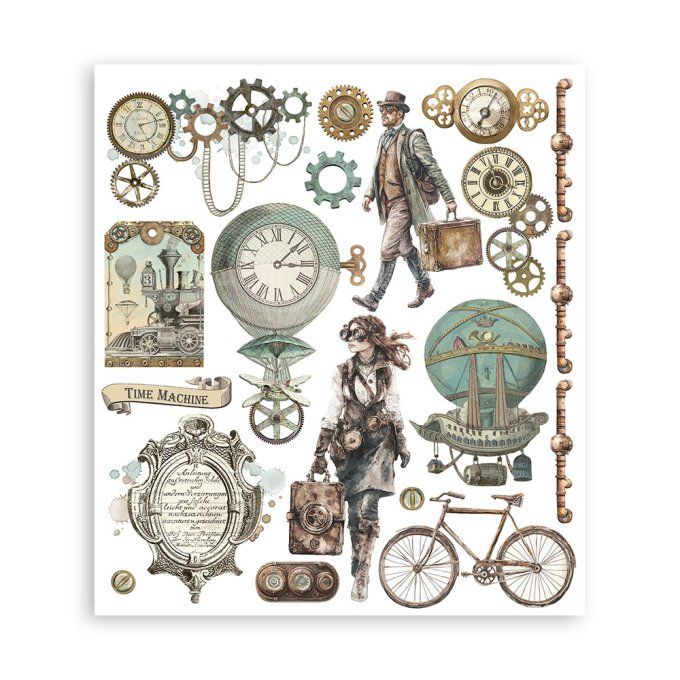 Stamperia, 6 Planches de rub-on format 20.5x23cm : Voyages Fantastiques