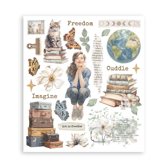 Stamperia, 6 Planches de rub-on format 20.5x23cm : Secret diary