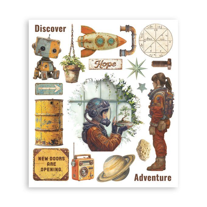 Stamperia, 6 Planches de rub-on format 20.5x23cm : A new Beginning