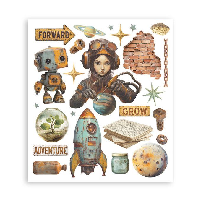 Stamperia, 6 Planches de rub-on format 20.5x23cm : A new Beginning