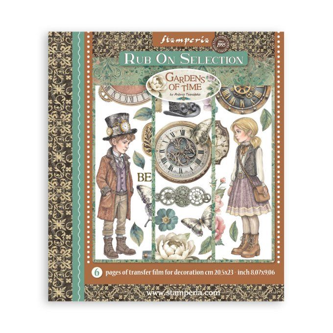 Stamperia, 6 Planches de rub-on format 20.5x23cm : Gardens of time