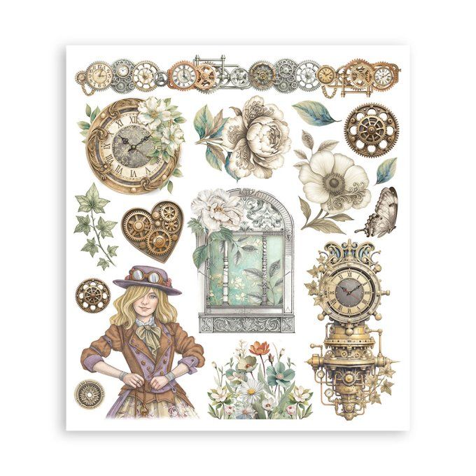 Stamperia, 6 Planches de rub-on format 20.5x23cm : Gardens of time