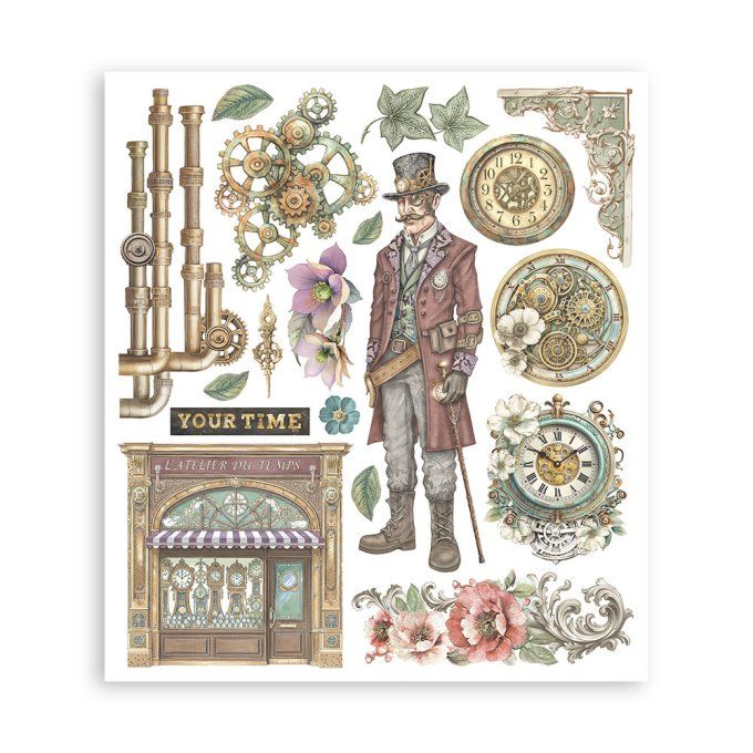 Stamperia, 6 Planches de rub-on format 20.5x23cm : Gardens of time