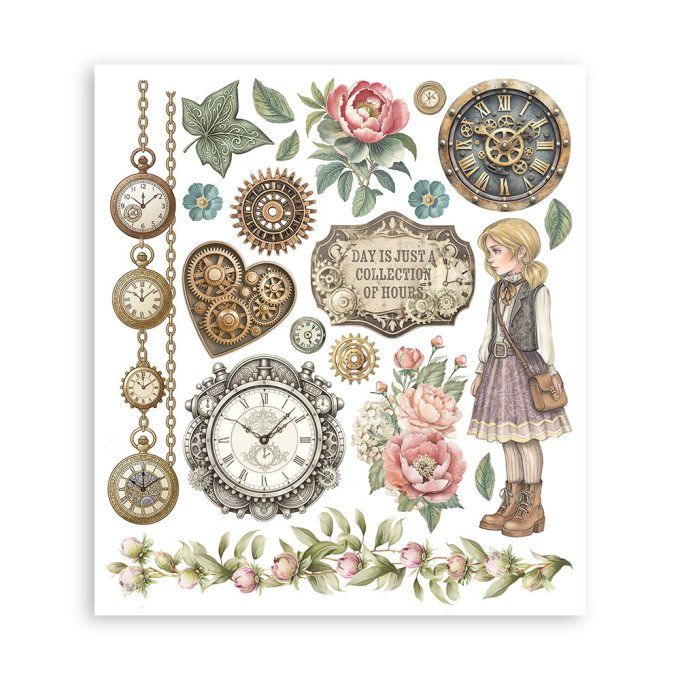 Stamperia, 6 Planches de rub-on format 20.5x23cm : Gardens of time