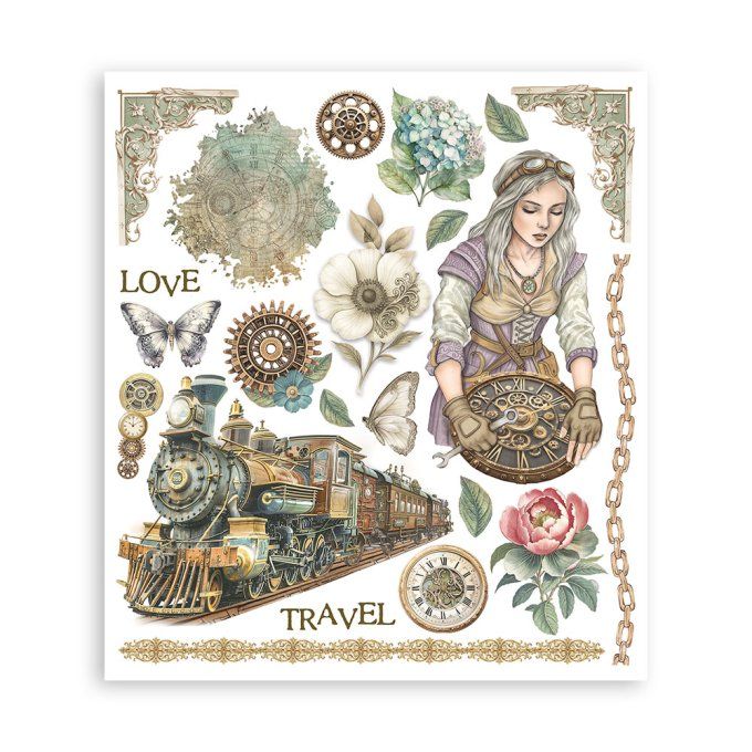 Stamperia, 6 Planches de rub-on format 20.5x23cm : Gardens of time