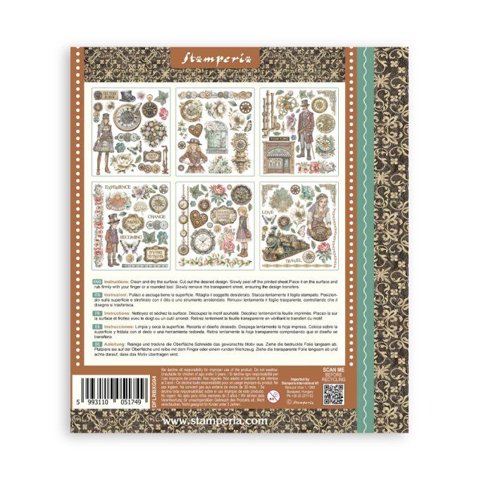 Stamperia, 6 Planches de rub-on format 20.5x23cm : Gardens of time