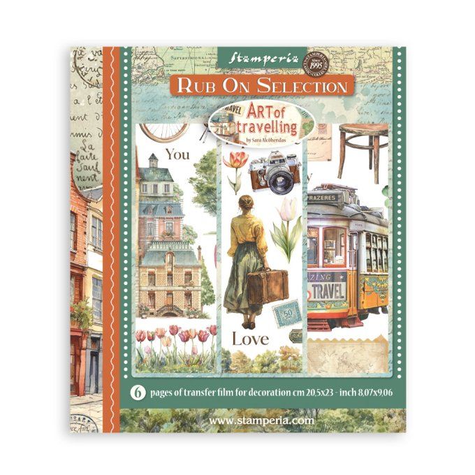 Stamperia, 6 Planches de rub-on format 20.5x23cm : Art of travelling