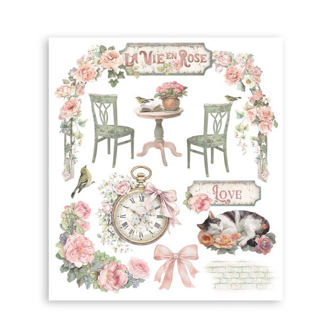 Stamperia, 6 Planches de rub-on format 20.5x23cm : House of roses