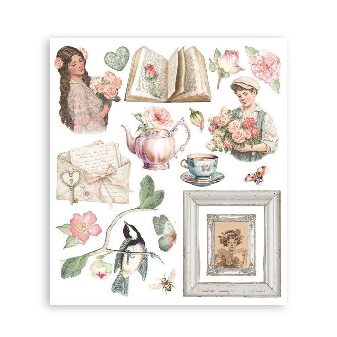 Stamperia, 6 Planches de rub-on format 20.5x23cm : House of roses