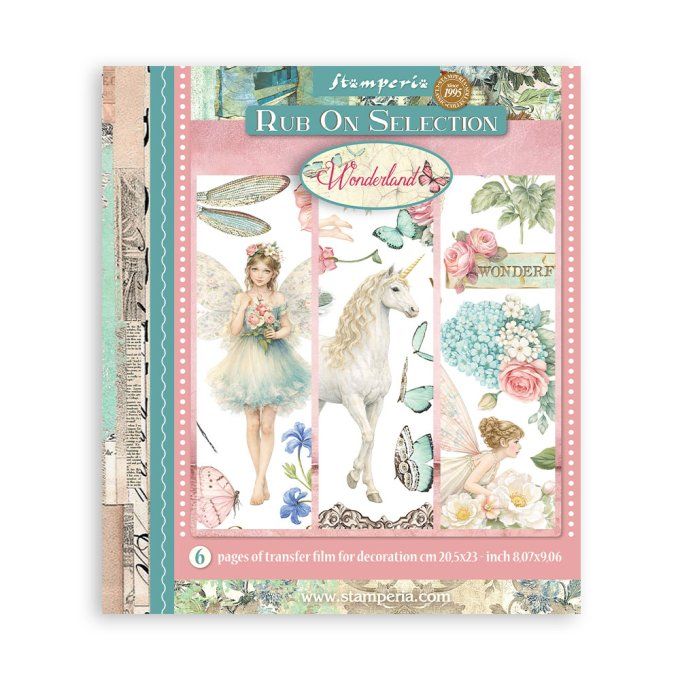 Stamperia, 6 Planches de rub-on format 20.5x23cm : Wonderland