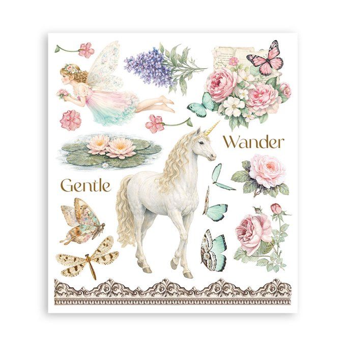 Stamperia, 6 Planches de rub-on format 20.5x23cm : Wonderland