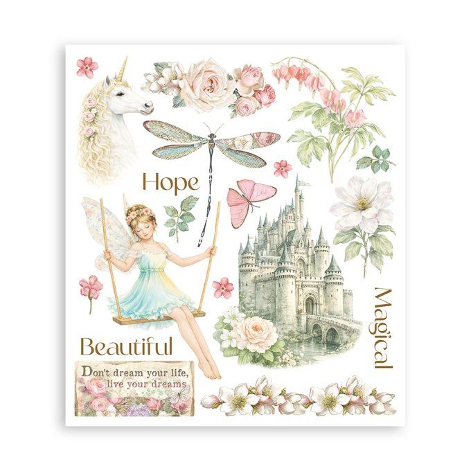 Stamperia, 6 Planches de rub-on format 20.5x23cm : Wonderland