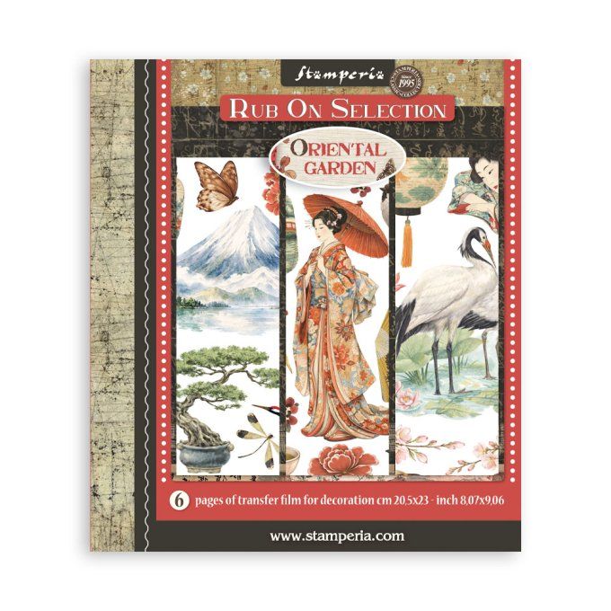 Stamperia, 6 Planches de rub-on format 20.5x23cm : Oriental Garden