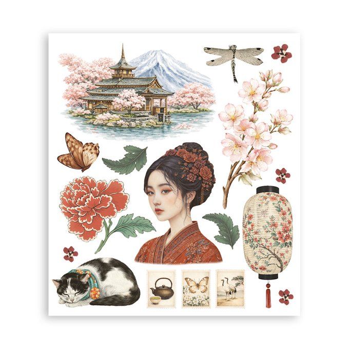Stamperia, 6 Planches de rub-on format 20.5x23cm : Oriental Garden