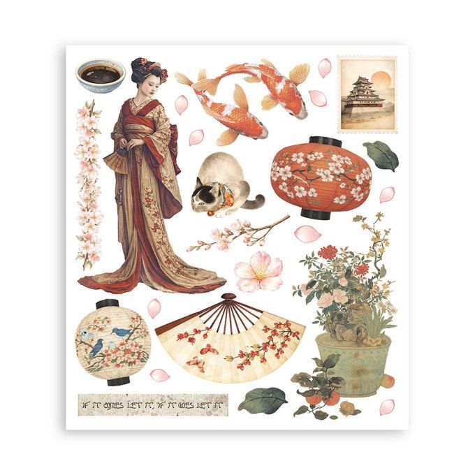 Stamperia, 6 Planches de rub-on format 20.5x23cm : Oriental Garden