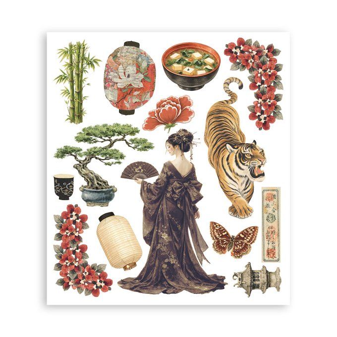 Stamperia, 6 Planches de rub-on format 20.5x23cm : Oriental Garden