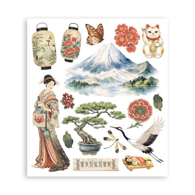Stamperia, 6 Planches de rub-on format 20.5x23cm : Oriental Garden