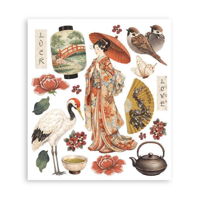 Stamperia, 6 Planches de rub-on format 20.5x23cm : Oriental Garden