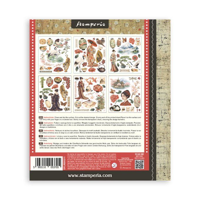 Stamperia, 6 Planches de rub-on format 20.5x23cm : Oriental Garden