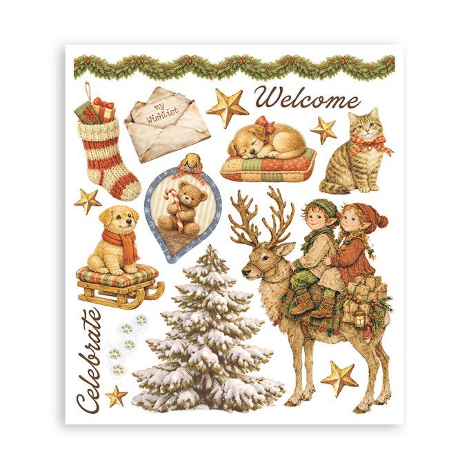 Stamperia, 6 Planches de rub-on format 20.5x23cm : Silent night