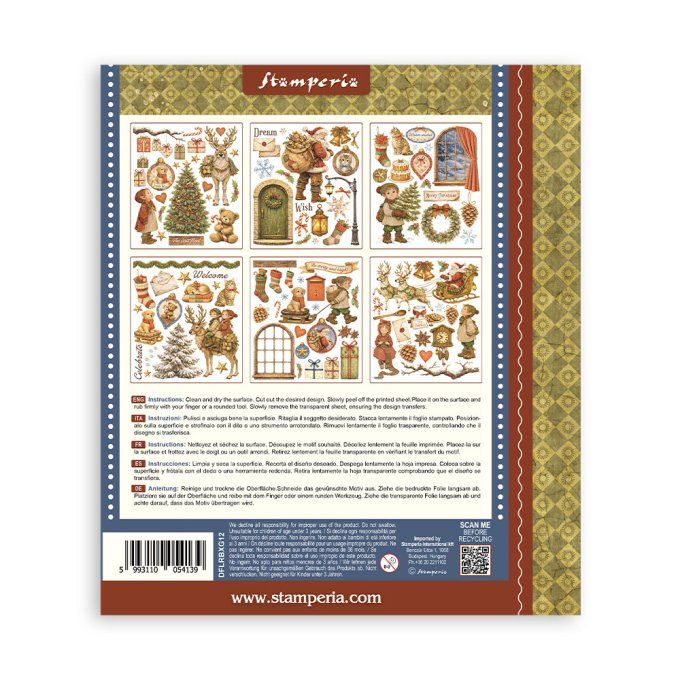 Stamperia, 6 Planches de rub-on format 20.5x23cm : Silent night