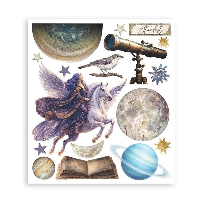 Stamperia, 6 Planches de rub-on format 20.5x23cm : Cosmos