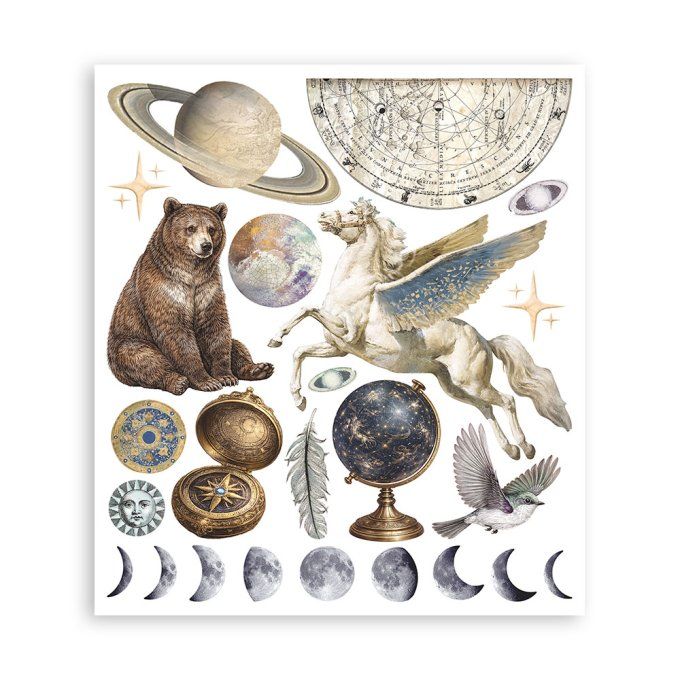 Stamperia, 6 Planches de rub-on format 20.5x23cm : Cosmos