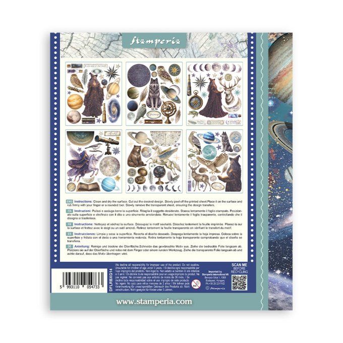 Stamperia, 6 Planches de rub-on format 20.5x23cm : Cosmos