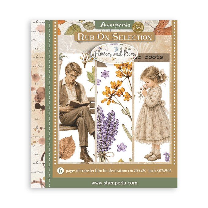 Stamperia, 6 Planches de rub-on format 20.5x23cm : Flowers and Poems