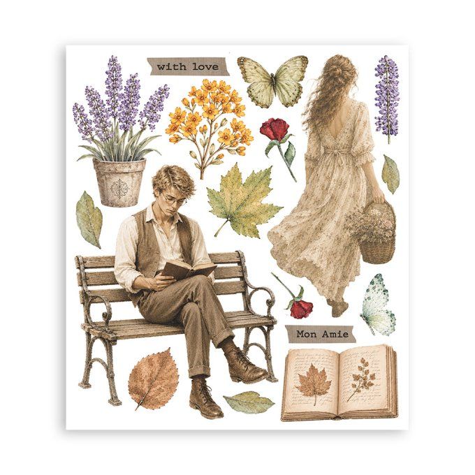 Stamperia, 6 Planches de rub-on format 20.5x23cm : Flowers and Poems