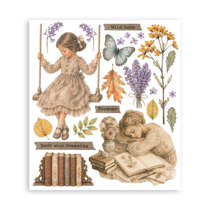 Stamperia, 6 Planches de rub-on format 20.5x23cm : Flowers and Poems