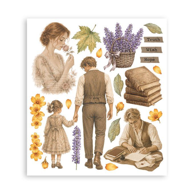 Stamperia, 6 Planches de rub-on format 20.5x23cm : Flowers and Poems