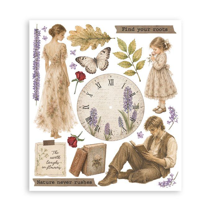 Stamperia, 6 Planches de rub-on format 20.5x23cm : Flowers and Poems