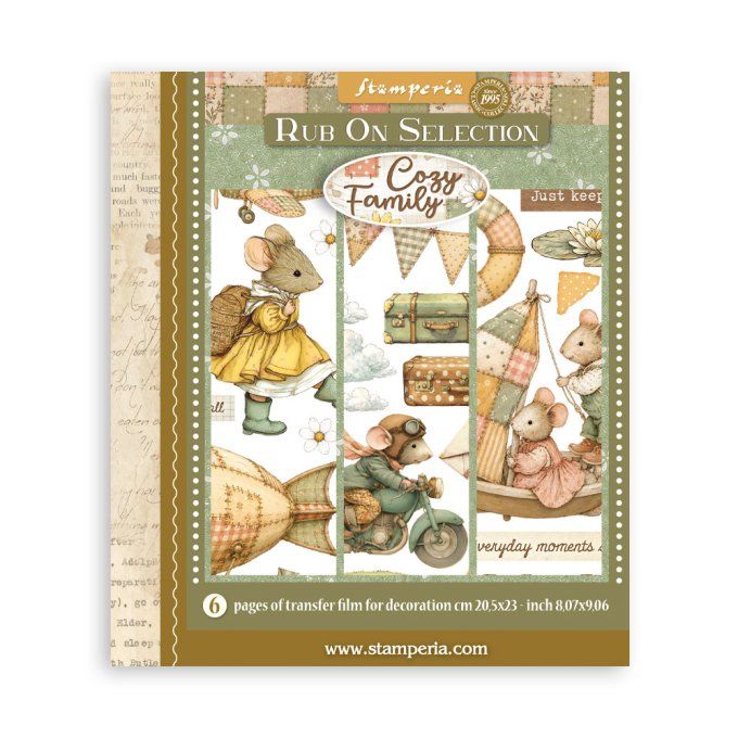 Stamperia, 6 Planches de rub-on format 20.5x23cm : Cozy family
