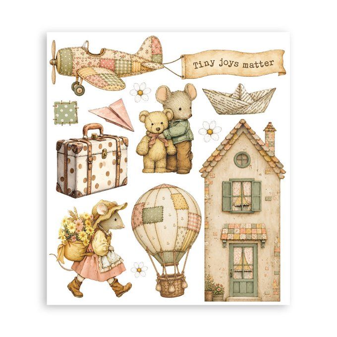 Stamperia, 6 Planches de rub-on format 20.5x23cm : Cozy family
