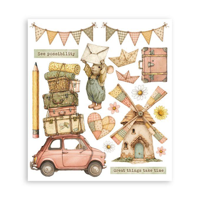 Stamperia, 6 Planches de rub-on format 20.5x23cm : Cozy family